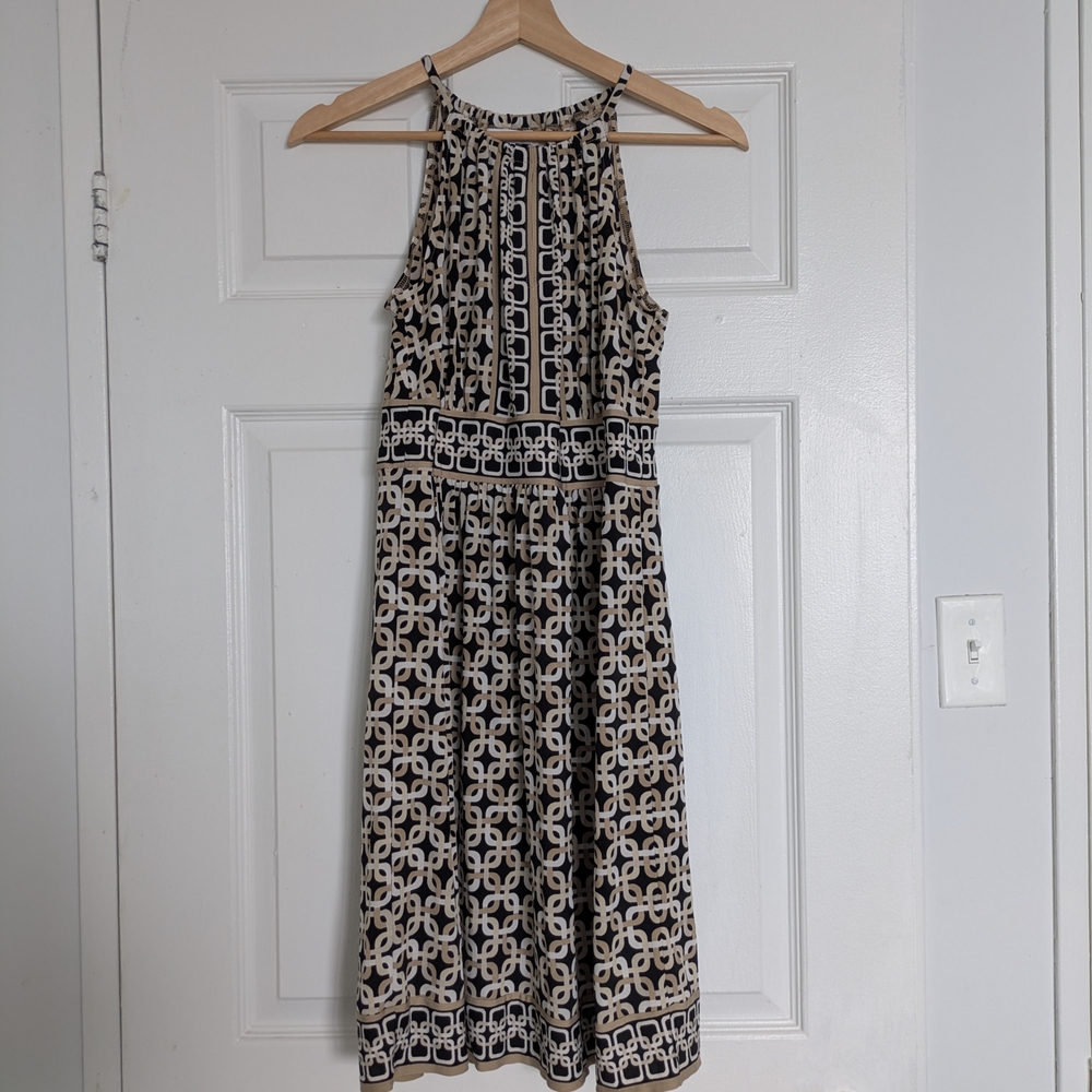 New York & Company Black and Cream Geometric Midi Dress